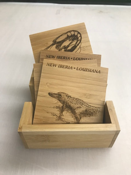 Bamboo Square 4-Coaster Set with Holder